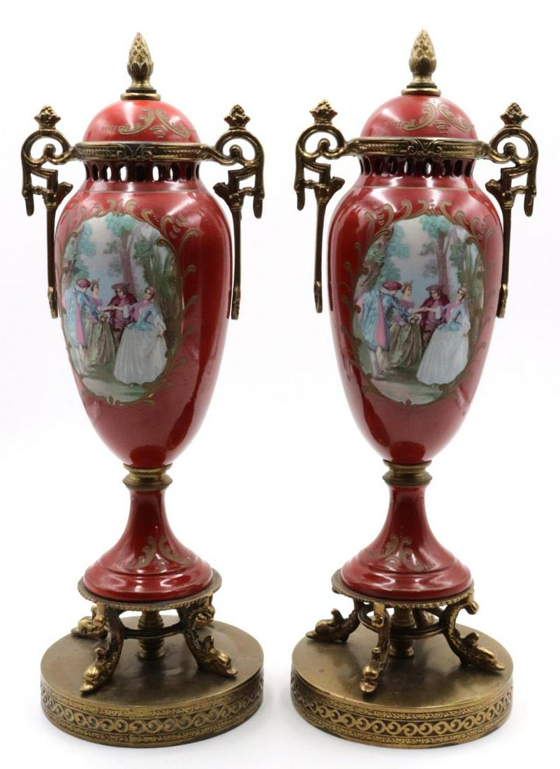 Vintage French Bronze Mounted Porcelain Urns (1 of 4)