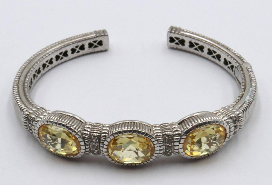 Judith Ripka Canary Crystal & Sterling Cuff: Judith Ripka Canary Crystal & Sterling Silver Cuff. Measures approx. - 2 1/8" inside across. Weight - 28.6 grams.
