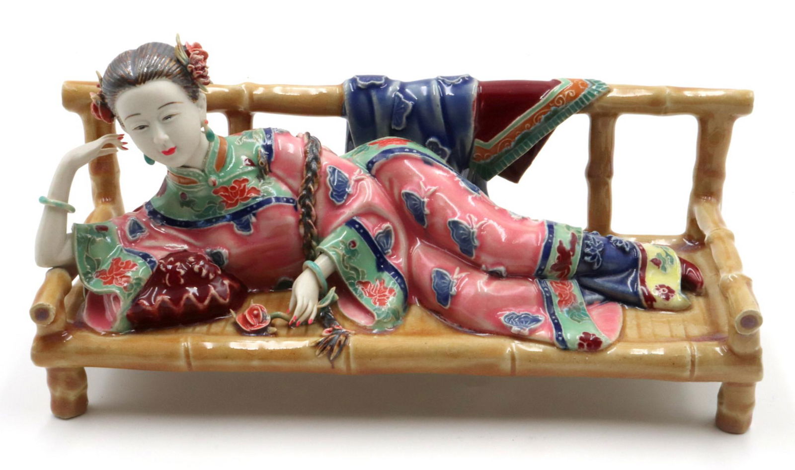 Chinese Hand Painted Glazed Pottery Sculpture (1 of 2)
