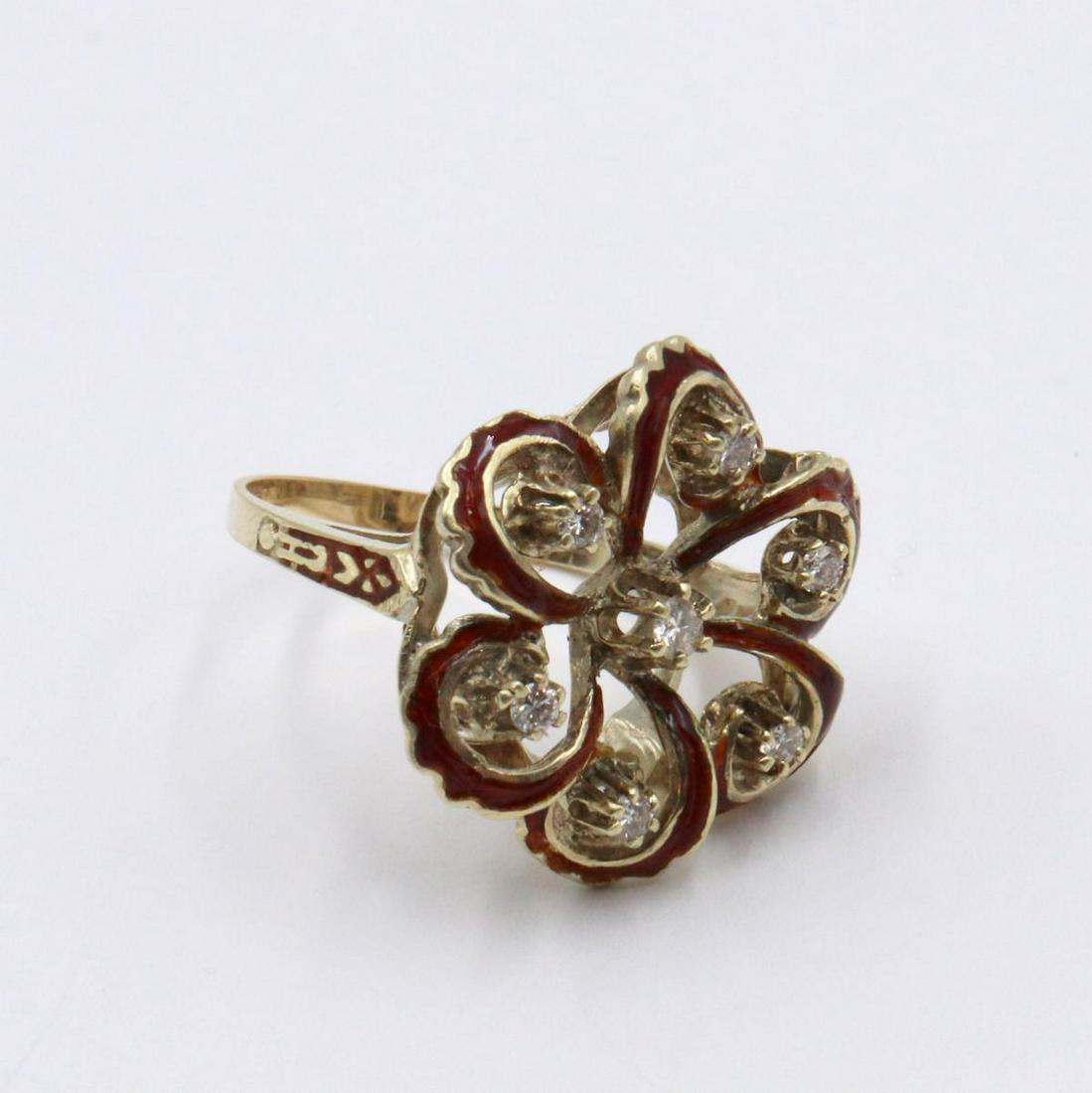 14Kt Yellow Gold Enamel & Diamond Ring (1 of 2)