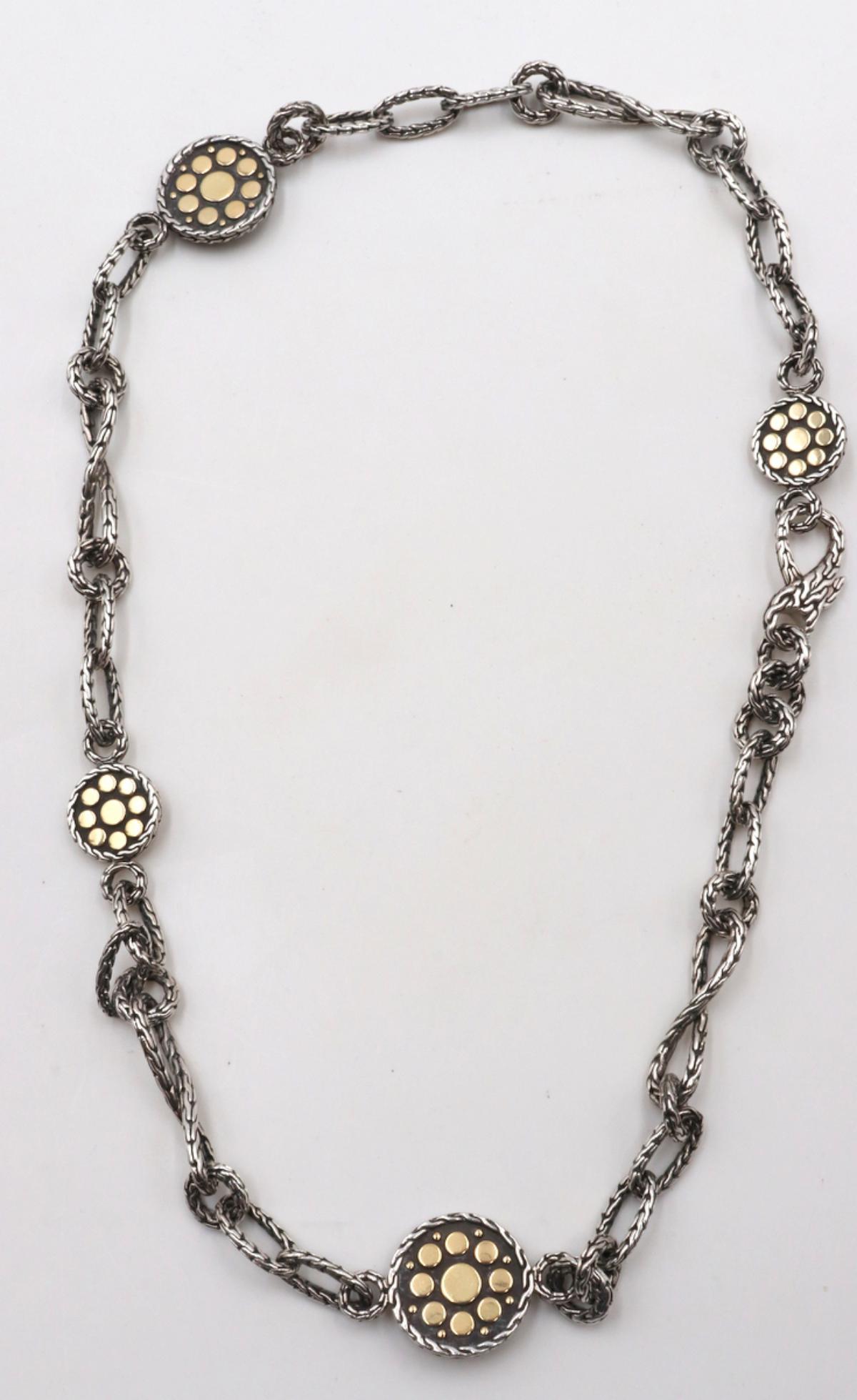 John Hardy 18Kt & Sterling Necklace: John Hardy 18Kt Yellow Gold & Sterling Silver Necklace. Measures approx. - 18" long. Weight - 39.8 grams.