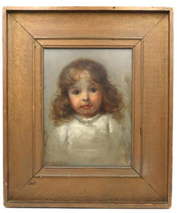 Percival de Luce "George Inness's Granddaughter" Oil on: Antique, Late 19th Century Percival de Luce (1847-1914) "George Inness's Granddaughter" Oil Painting on Panel. Measures approx. - 12" wide x 16" high, total with frame - 21" wide x 25" high. A native