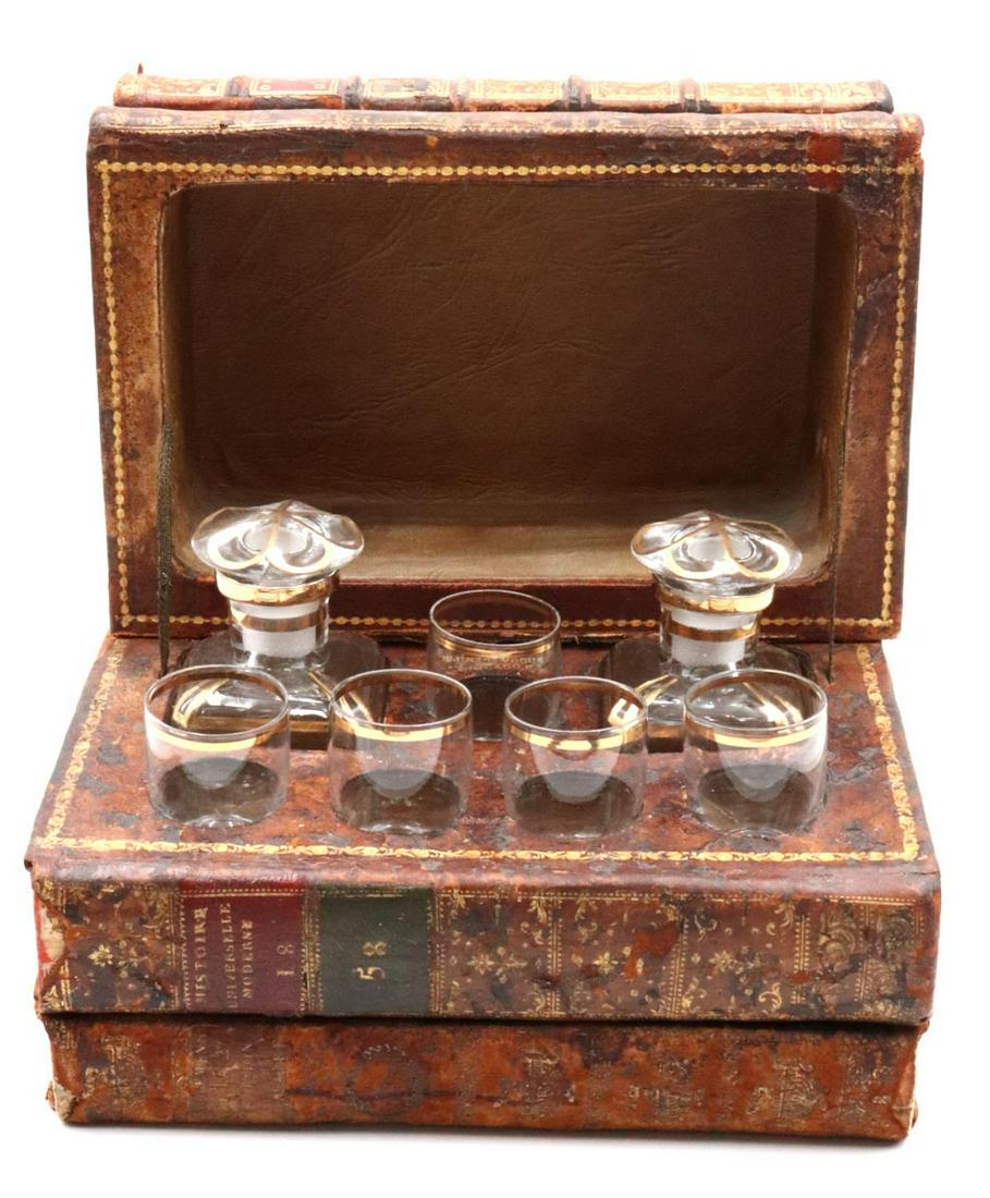 Antique French Leather Books Decanter Set (1 of 4)