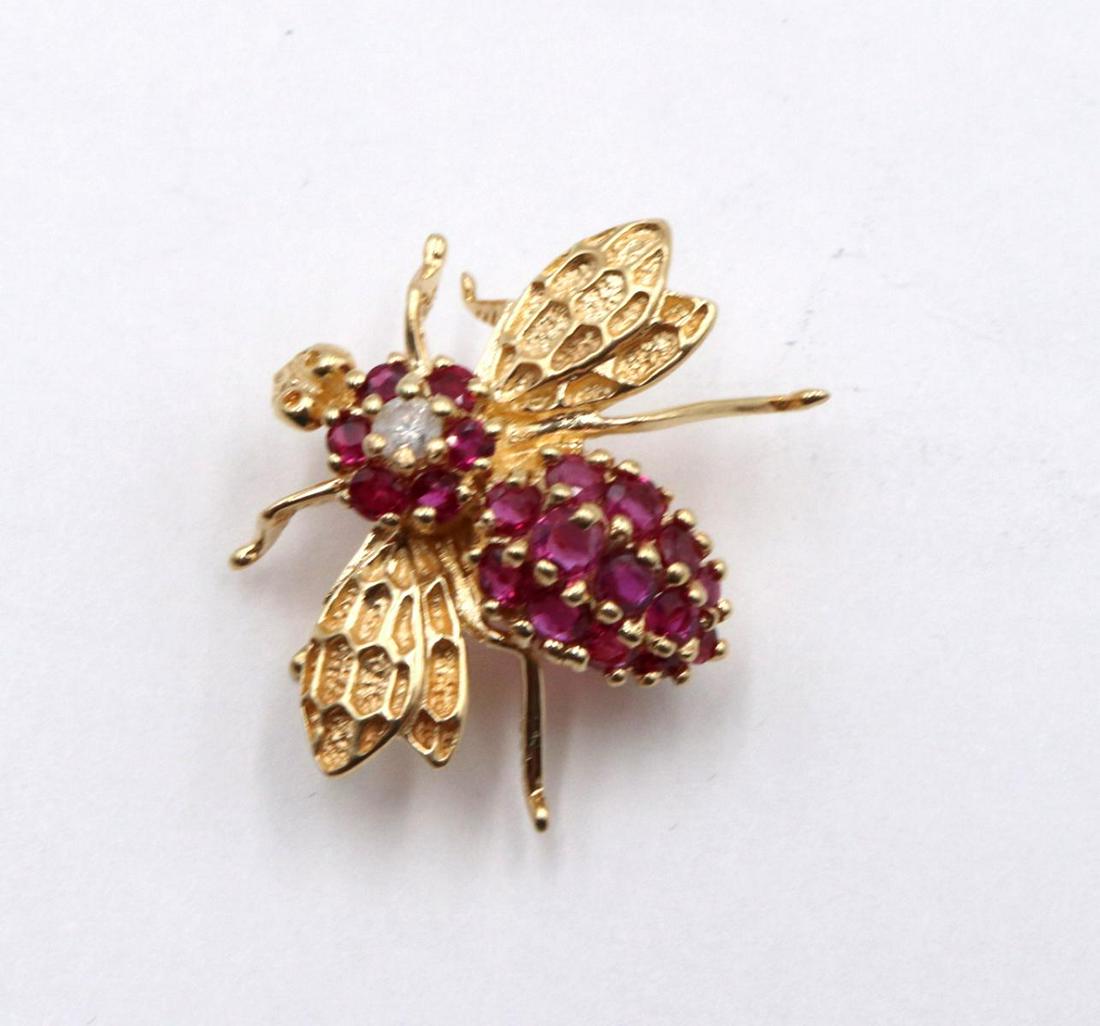 14Kt Ruby & Diamond Bee Pin (1 of 2)