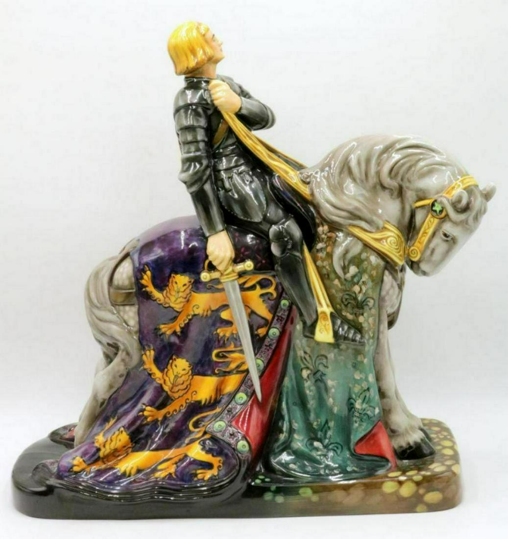 Rare Royal Doulton "St. George" Porcelain Sculpture: Rare Royal Doulton "St. George" Porcelain Sculpture. Figurine crafted of fine quality English bone china porcelain. Number HN2067. Large scale sculpture features St George on horseback. Hand painted i