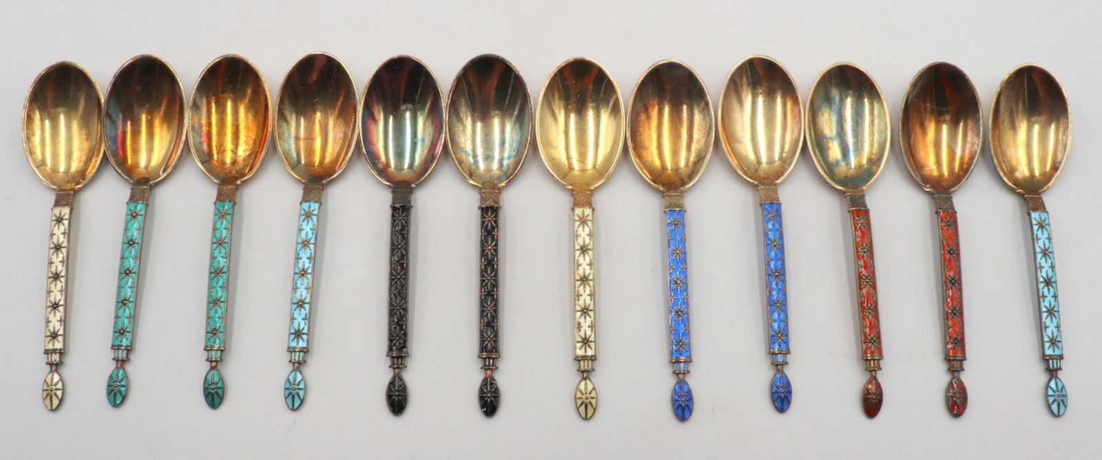 12 J. Tostrup Vermeil & Enamel Tea Spoons (1 of 4)