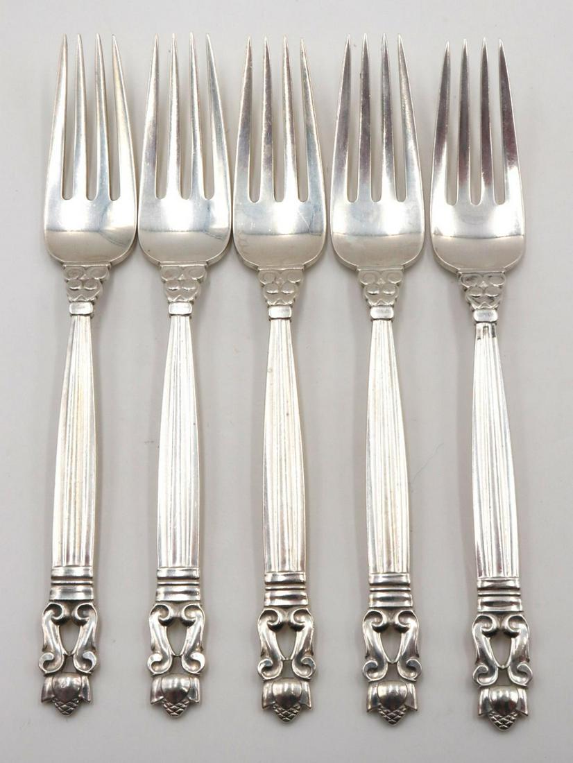 5 Pc. Georg Jensen "Acorn" Sterling Salad Forks (1 of 3)