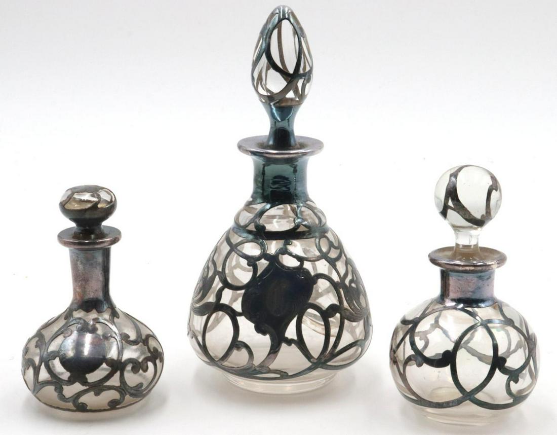 Lot of Antique Sterling Overlay Perfume Bottles (1 of 4)