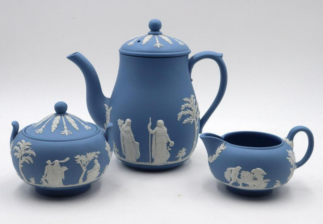 3 Pc. Wedgwood Blue & White Jasperware Tea Set (1 of 2)
