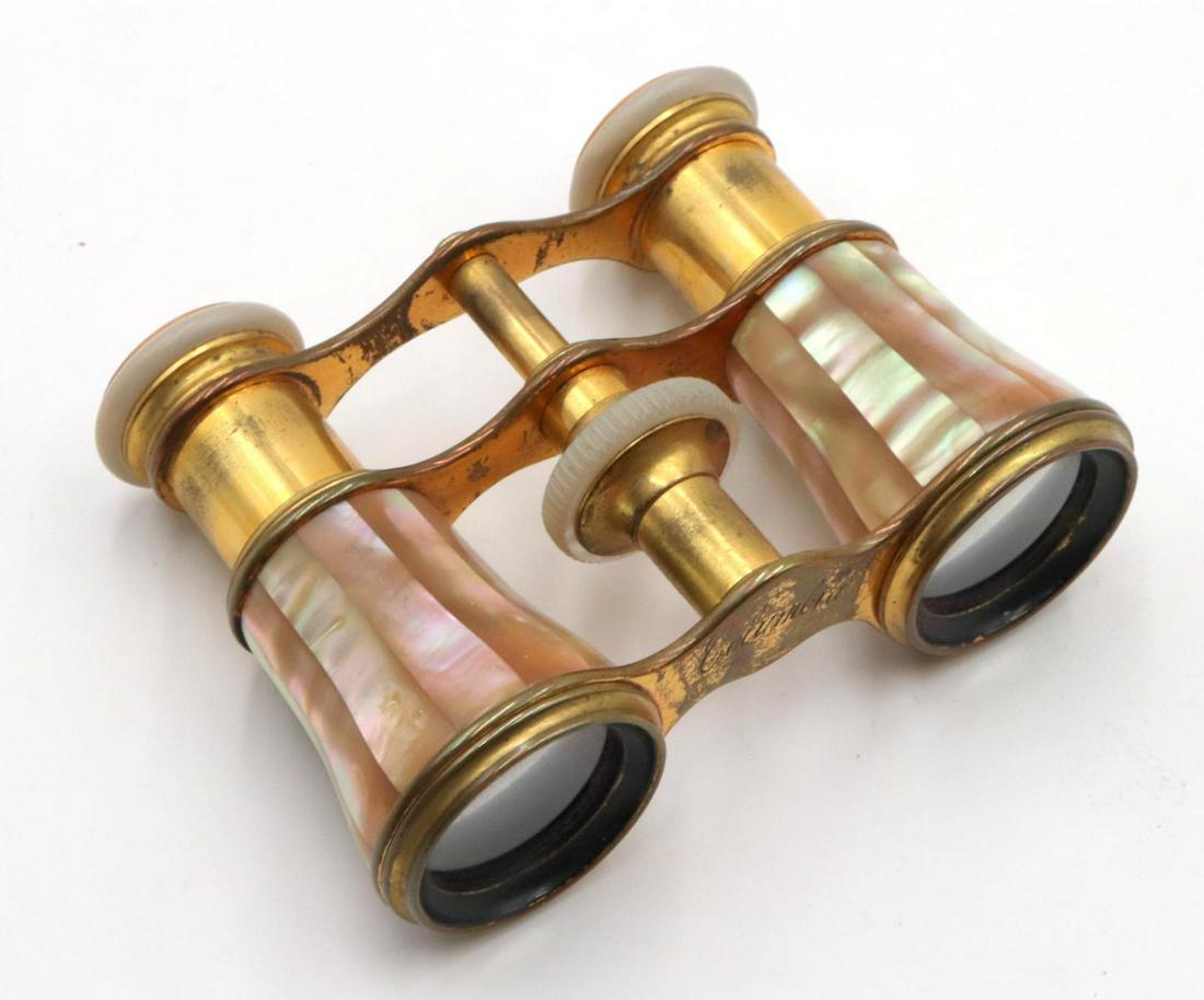Lemaire Mother of Pearl Opera Glasses: Lemaire Mother of Pearl Opera Glasses. Measures approx. - 3 3/4" long x 2 3/4" wide.