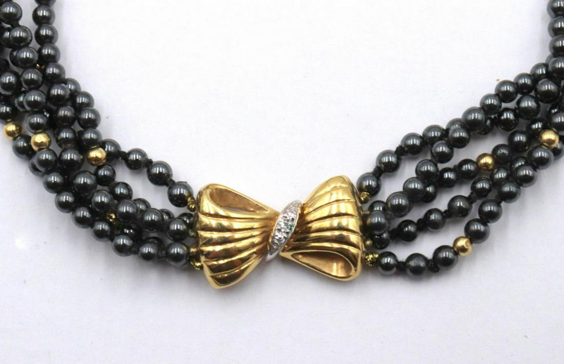18Kt Diamond Bow & Hematite Necklace (1 of 3)