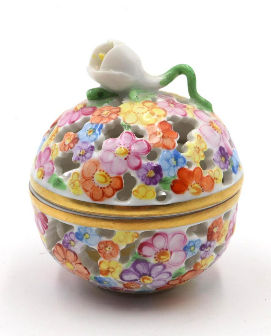 Herend Hand Painted Porcelain Pierced Pill Box (1 of 2)