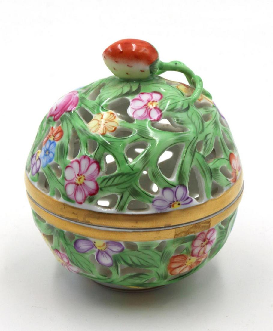 Herend Hand Painted Porcelain Pierced Pill Box (1 of 2)