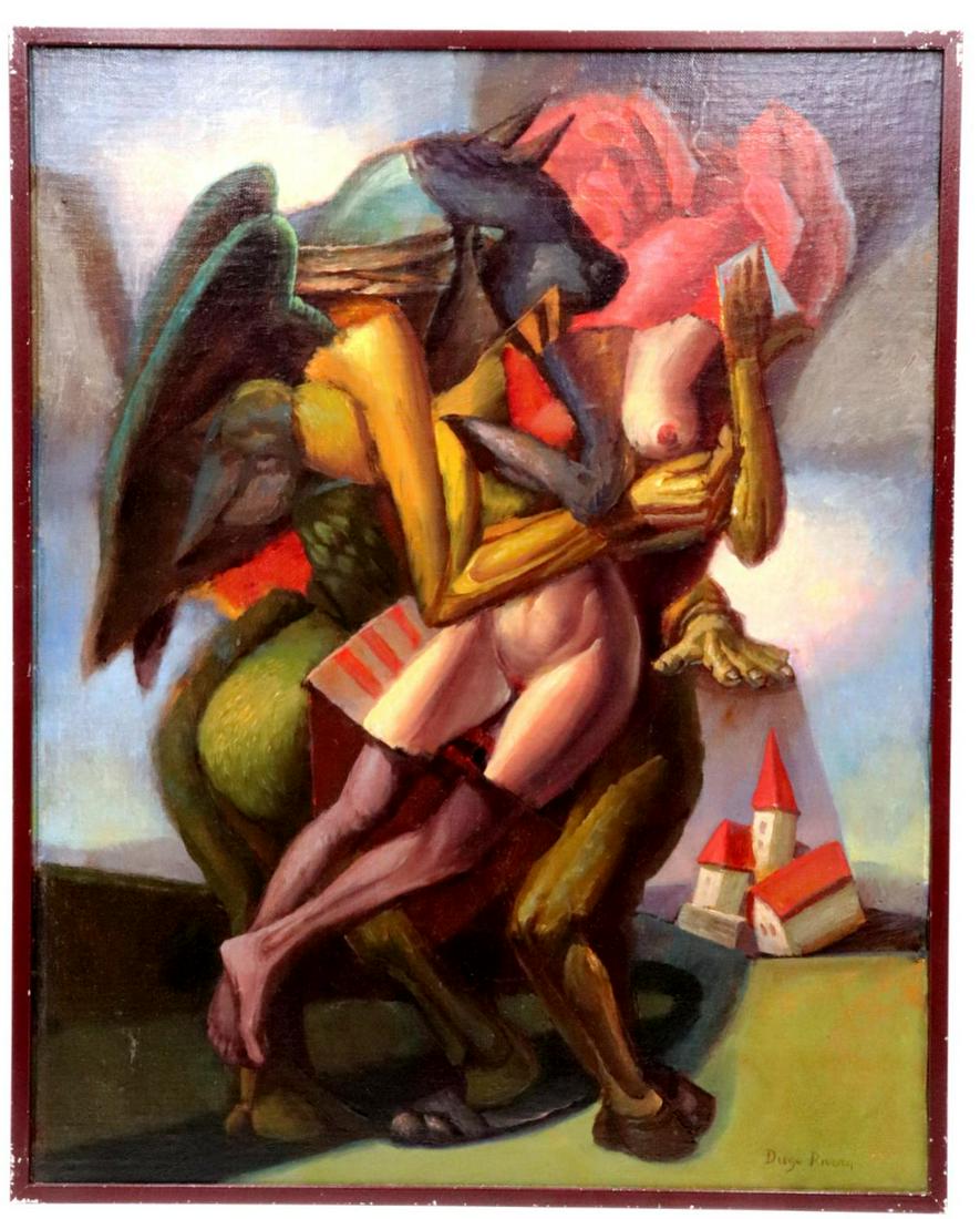 Diego Rivera "El Estuprador de Mexico" Oil on Canvas (1 of 7)