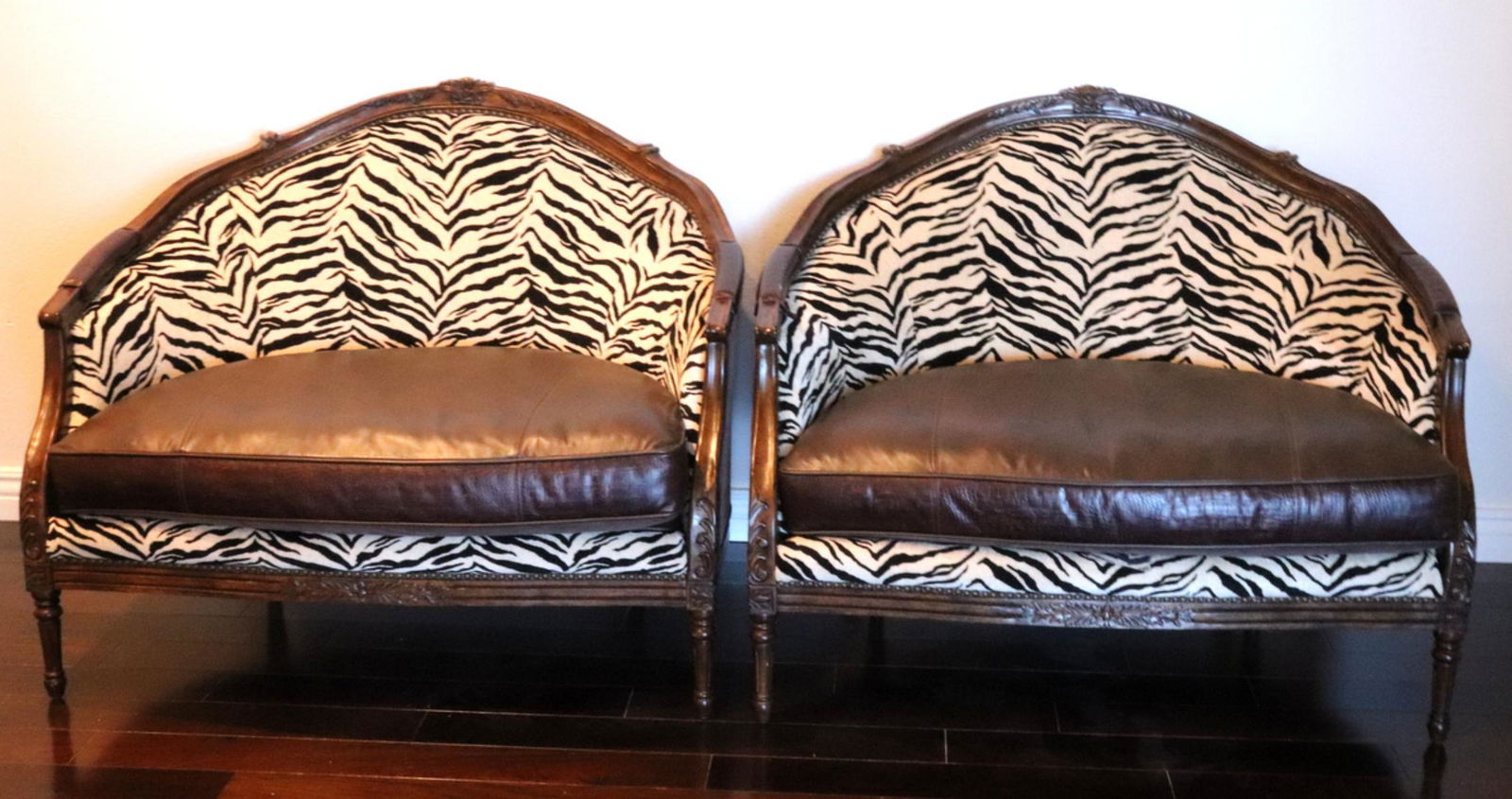 Pair of Zebra Print & Leather Sofas (1 of 6)