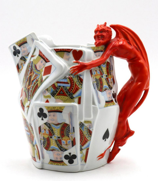 Royal Bayreuth "devil & Cards" Water Pitcher