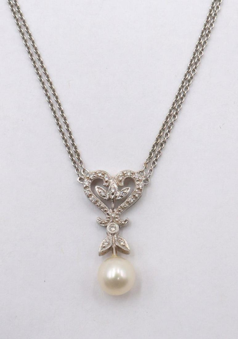 14Kt Two-Strand Pearl & Diamond Necklace (1 of 2)