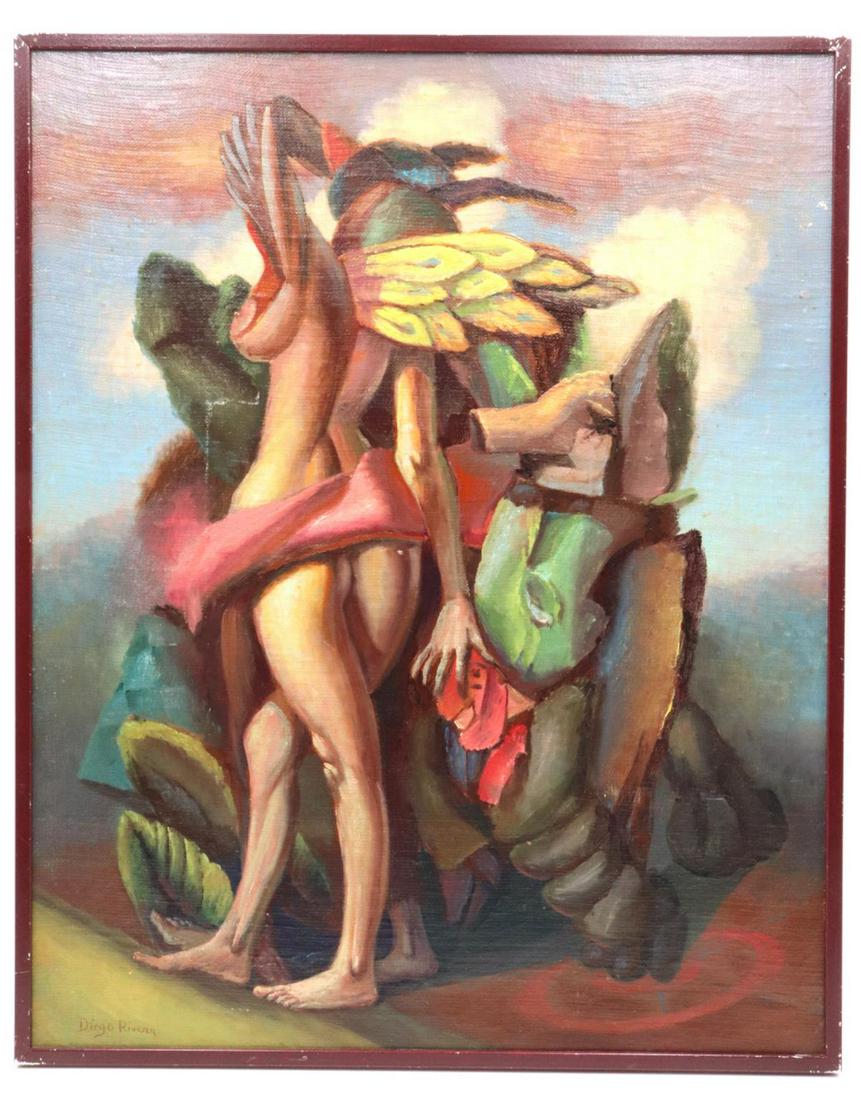 Diego Rivera "El Estuprador de Mexico" Oil on Canvas (1 of 4)