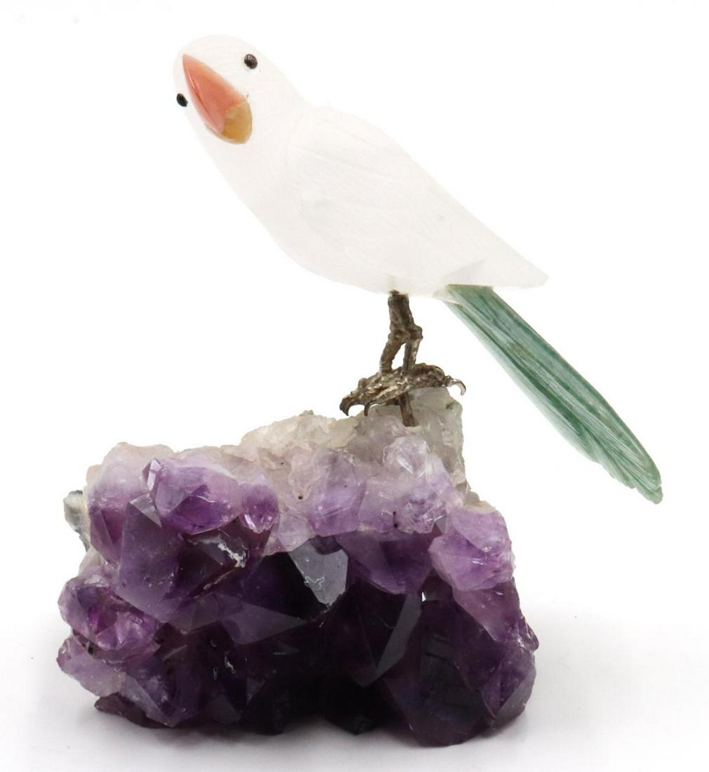 Beautiful Carved Crystal & Amethyst Parrot Sculpture (1 of 3)