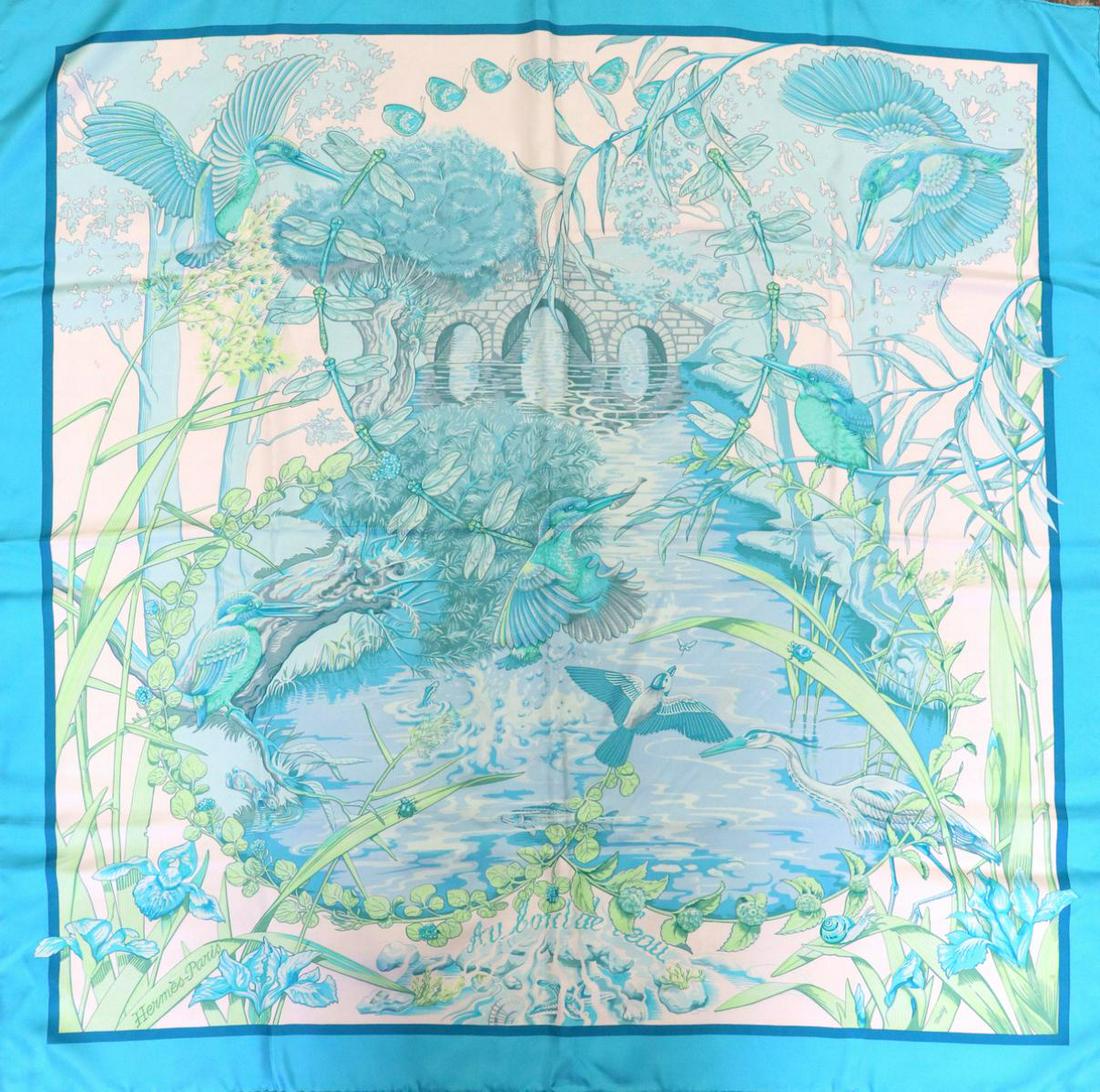 Hermes 100% Silk Scarf: Hermes 100% Silk Scarf. With original box. Measures approx. - 35" square.