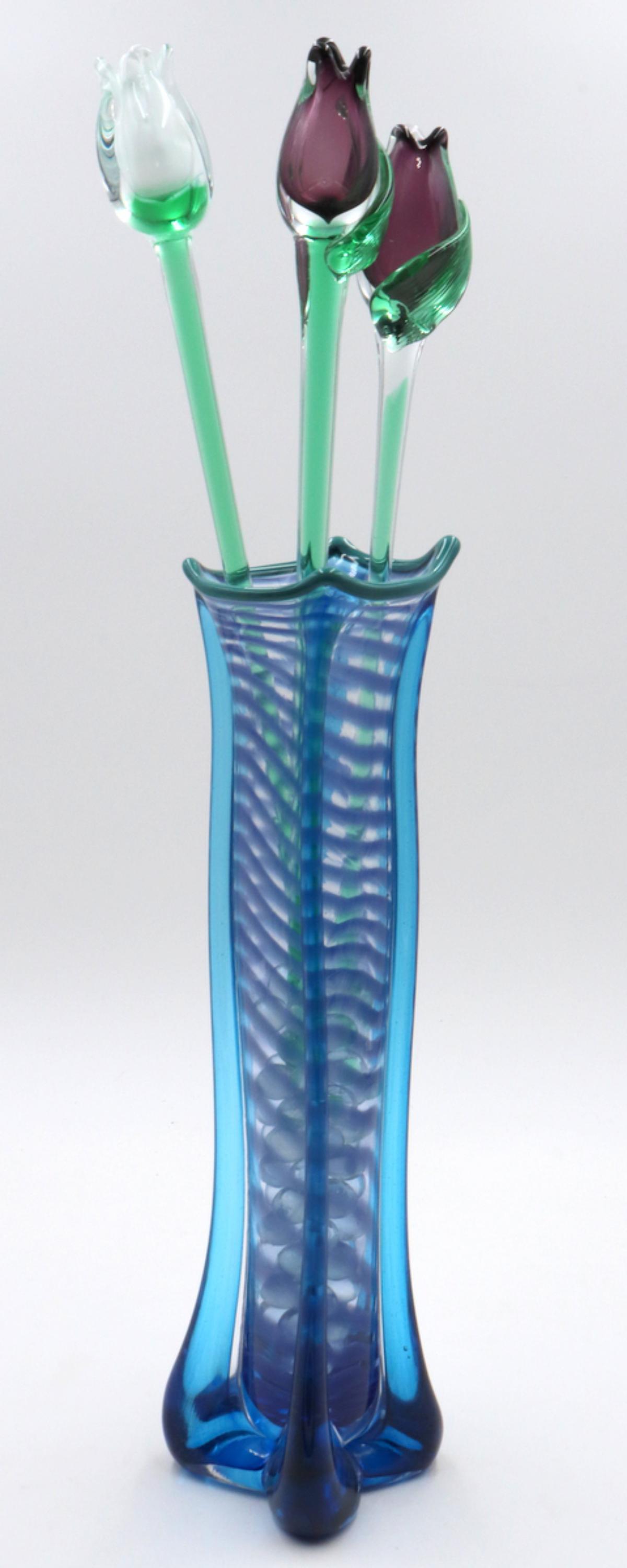 Signed Art Glass Vase w/ Flowers (1 of 5)