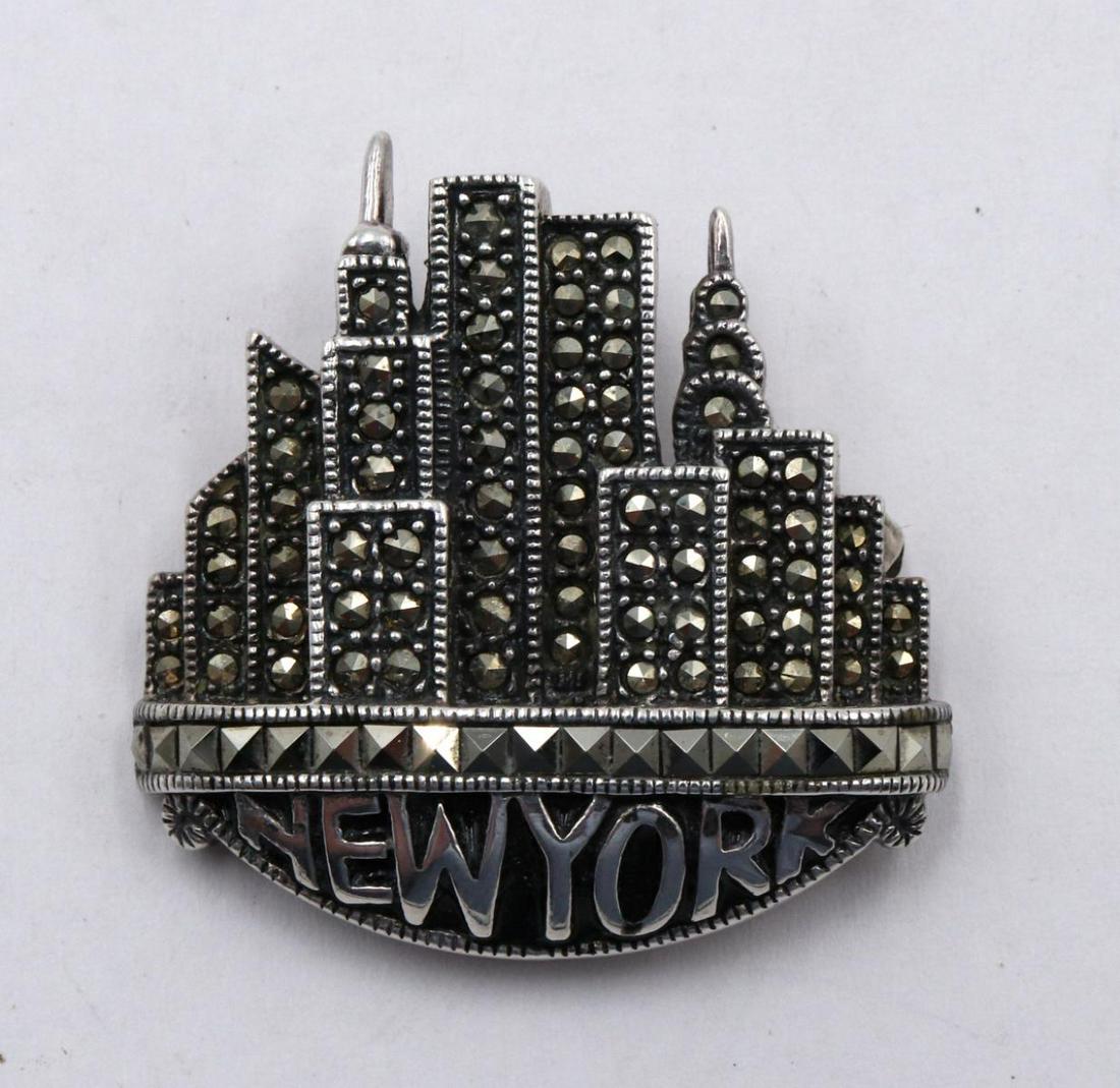 Judith Jack "New York" Sterling & Marcasite Brooch (1 of 2)