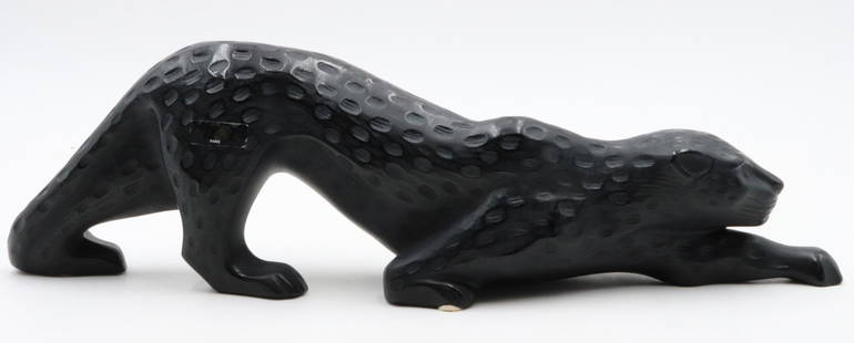 Lalique "Zeila" Black Crystal Panther Sculpture: Lalique France "Zeila" Black Crystal Panther Sculpture. Retail - $2,300. Measures - 4.33" high x 14.37" long. Nimble and sensual, she approaches stealthily, preparing for her attack. Her slim silhouet