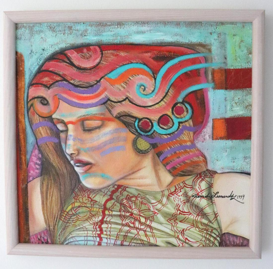 David Leonardo "Woman's Head" Acrylic Painting on (1 of 4)
