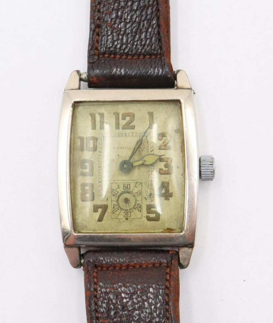 J. Savillon 1920's 15J Swiss Watch: J. Savillon 1920's 15J Swiss Watch. 2 position adj, hinged stainless steel case, large art deco tank watch, vintage band.