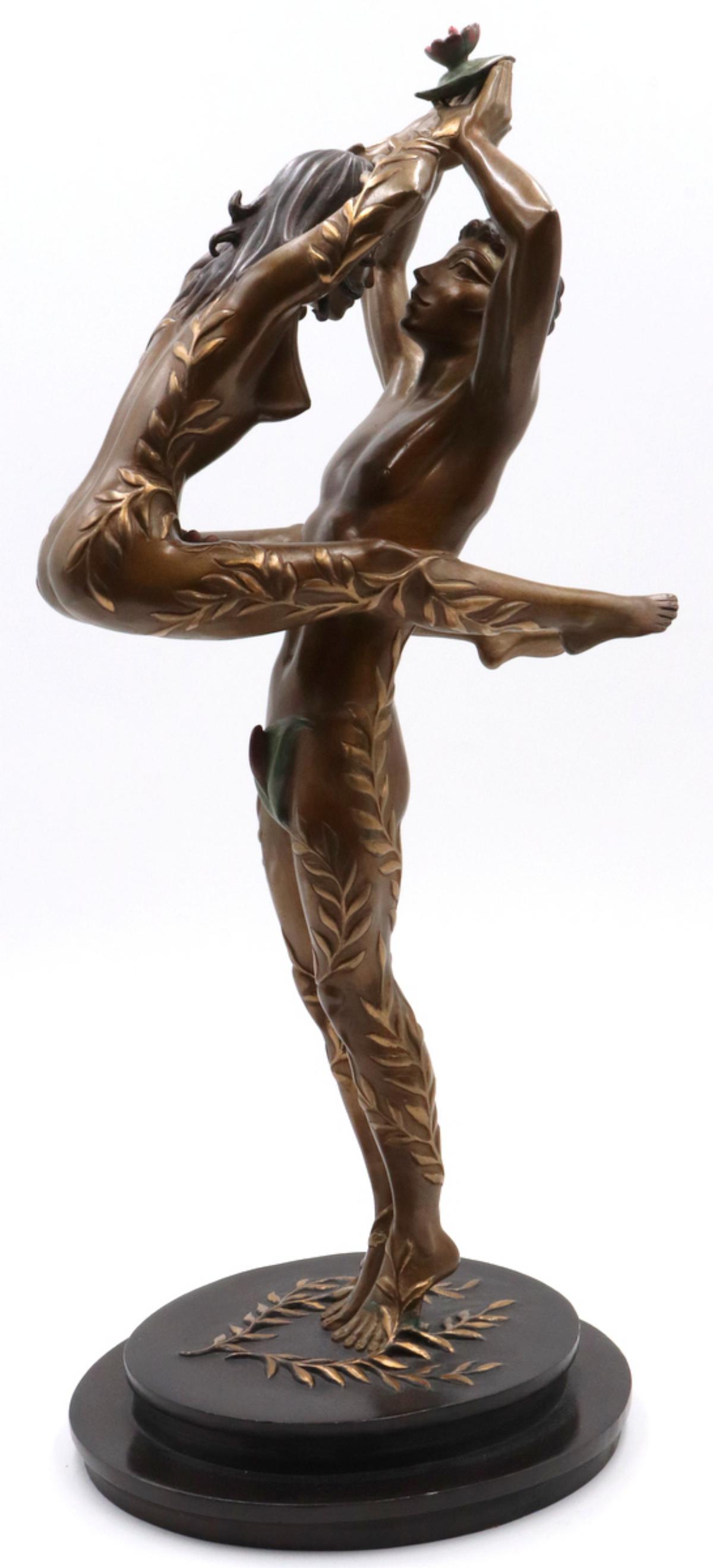 Erte "Amants" Bronze Sculpture: Erte, Romain de Tirtoff (Russian/French 1892-1990) "Amants" Limited Edition Bronze Sculpture. Measures approx. - 19 1/8" high x 8 1/4" wide x 7 1/4" deep. Dated 1980, "Fine Art Acquisition. #185/300. 