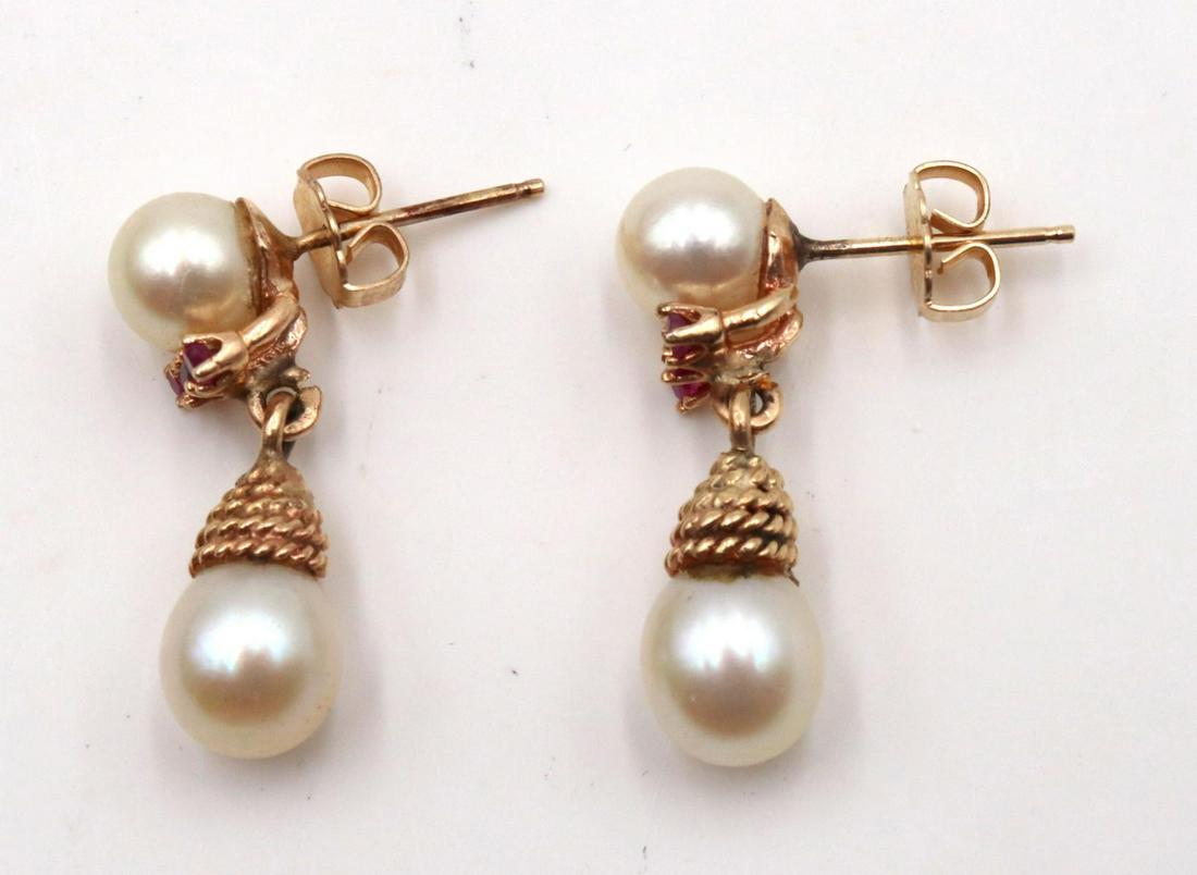 14Kt Yellow Gold Pearl & Ruby Drop Earrings (1 of 1)