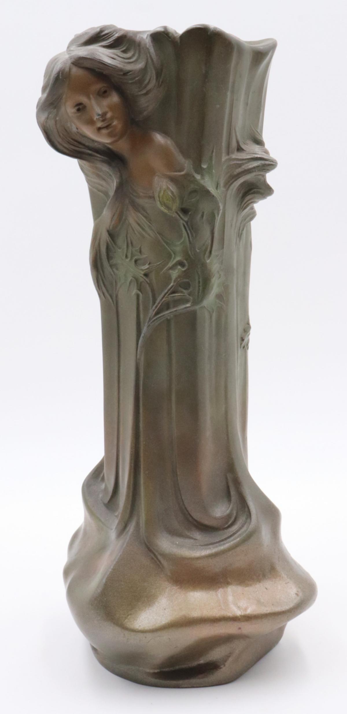 Francesco Flora Art Nouveau Bronze Vase: Francesco Flora Art Nouveau Bronze Vase. Measures approx. - 14" high x 7 1/4" wide.