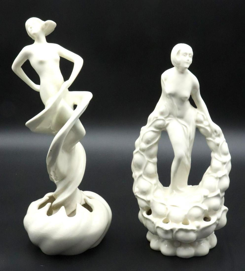 Unsigned R. Guy Cowan Pottery Flower Frogs: Unsigned R. Guy Cowan Pottery Flower Frogs. Measures approx. - 9 1/2" - 10 1/2" high.