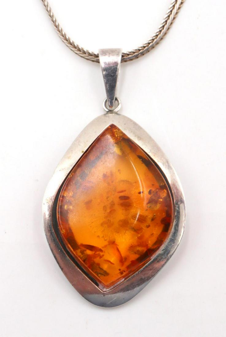 Sterling Silver Amber Pendant w/ Necklace (1 of 3)