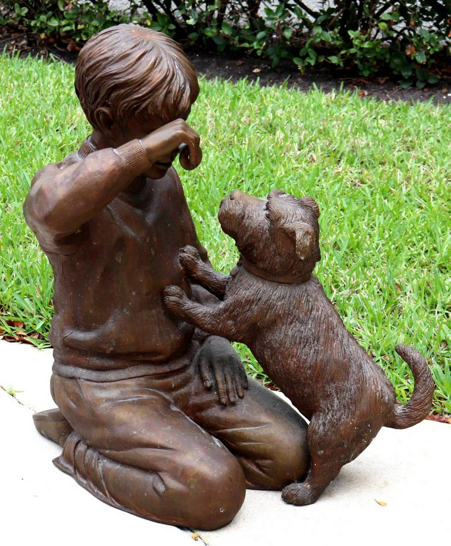 Large Unsigned Bronze of Boy & Dog (1 of 4)