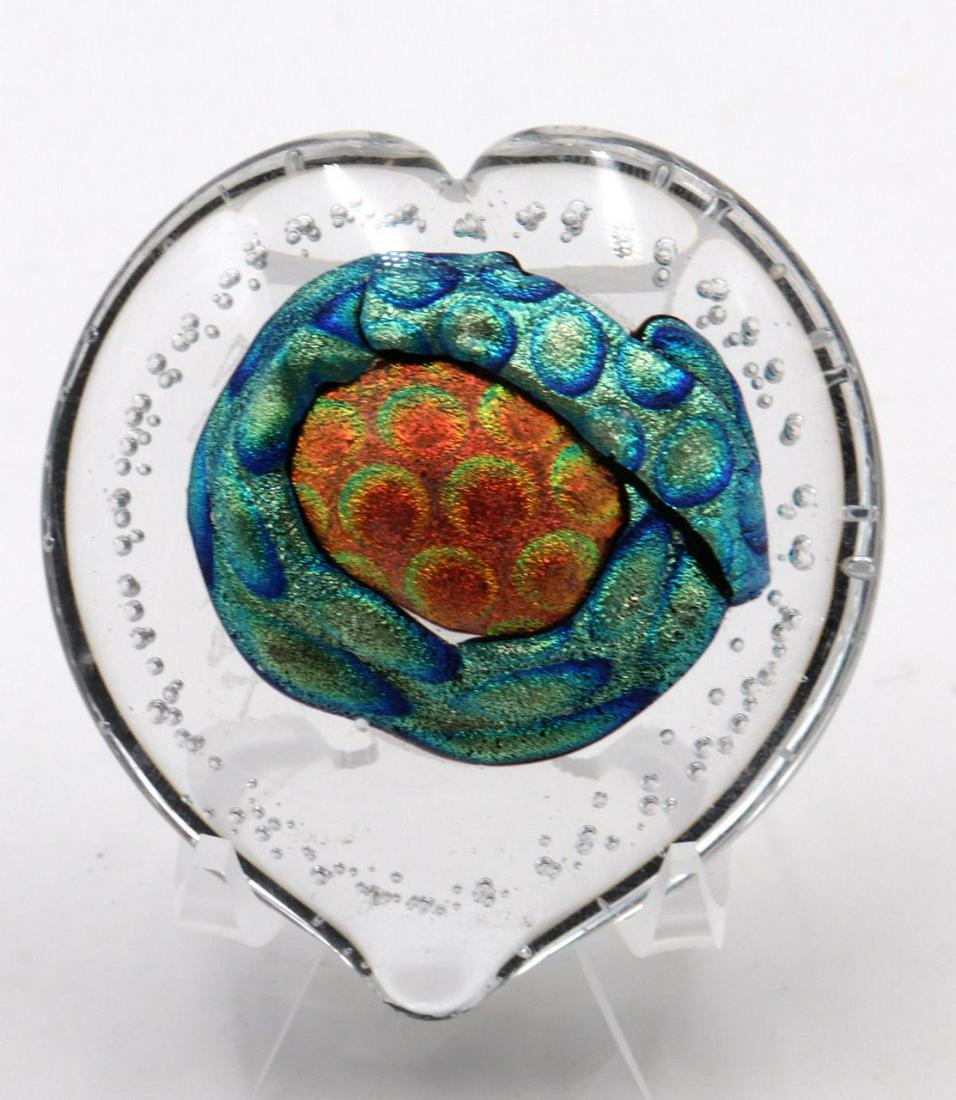 Signed Art Glass Heart Shaped Paperweight (1 of 2)