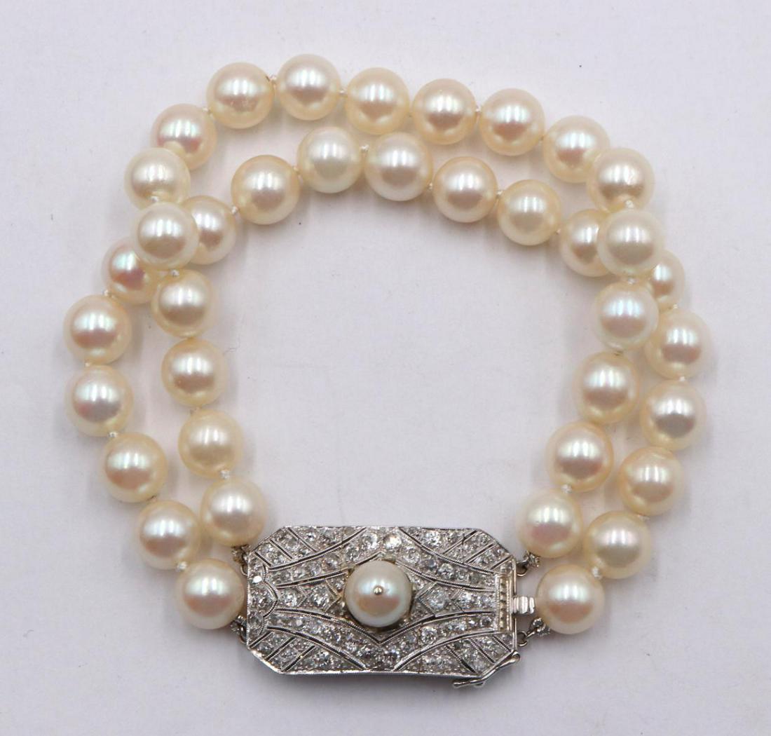 Art Deco 14Kt & Diamond Pearl Bracelet (1 of 3)