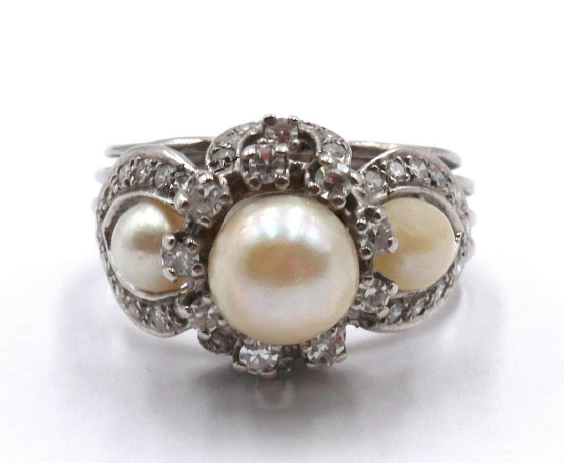 14Kt White Gold Diamond & Pearl Ring (1 of 3)