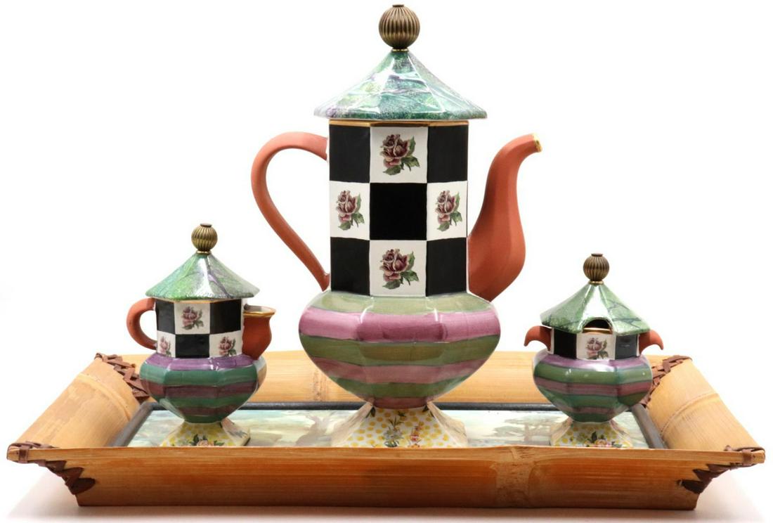 MacKenzie Childs Hand Painted Coffee Set w/ Tray (1 of 5)