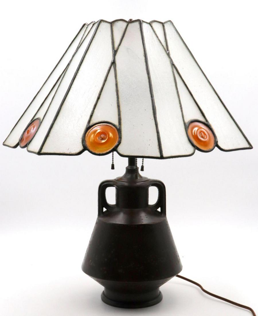 Handel Art Deco Glass & Bronze Table Lamp (1 of 9)