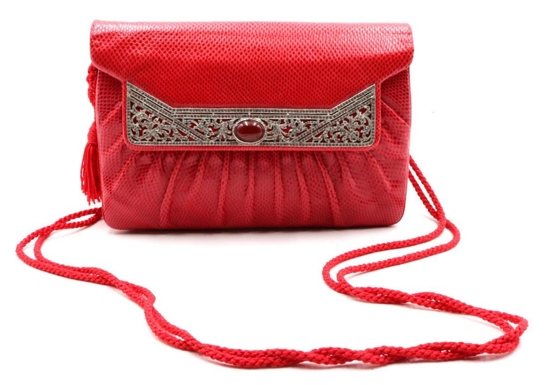 Vintage Judith Leiber Red Karung Purse (1 of 4)