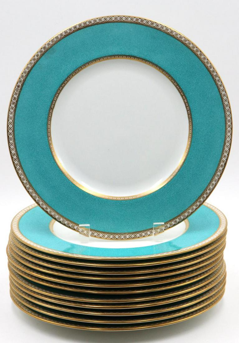 12 Pc. Antique Wedgwood Turquoise Border Dinner Plates: 12 Pc. Antique Wedgwood Turquoise Border Dinner Plates. Measures approx. - 11" diameter.