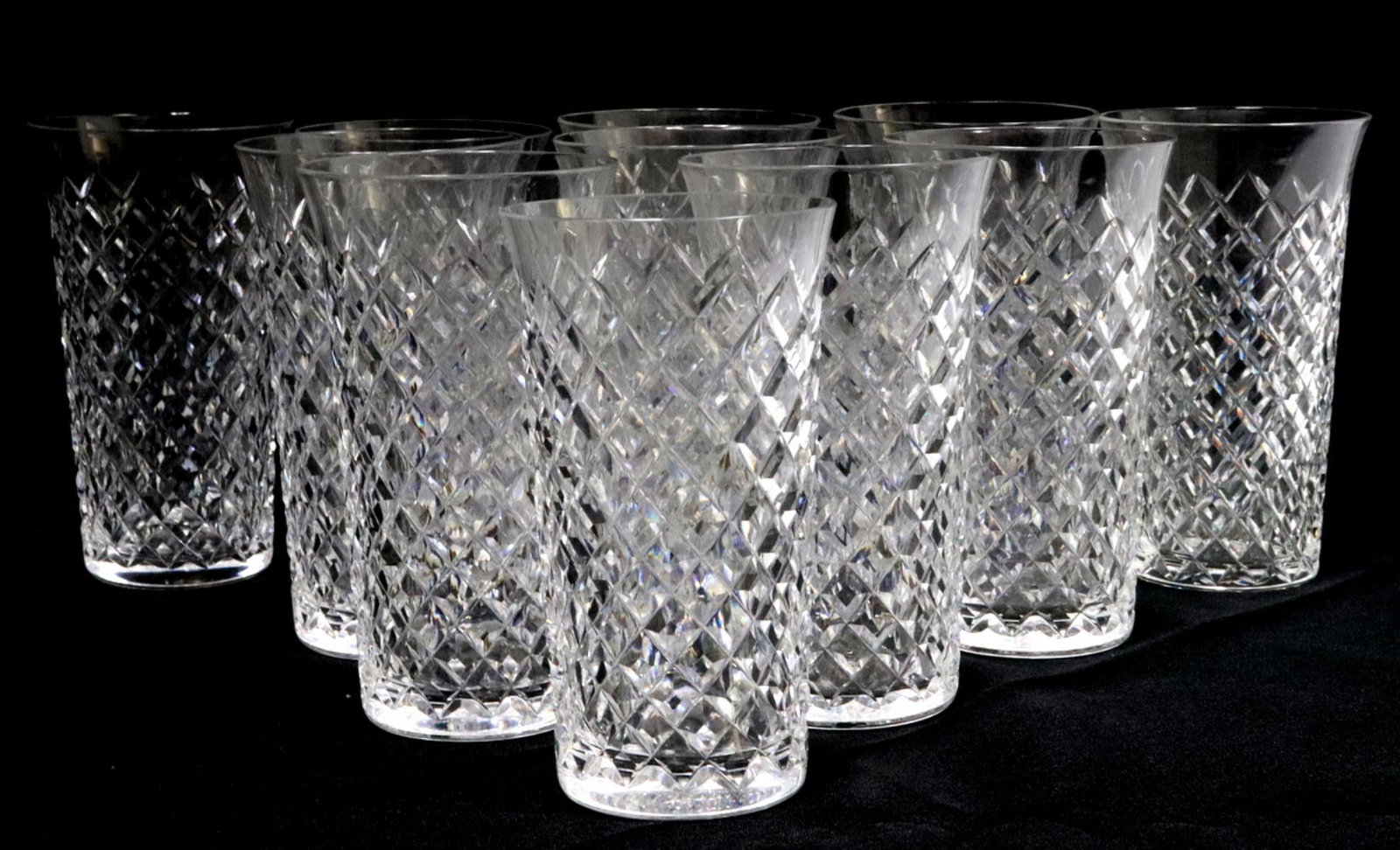 11 Pc. Hawkes "Delft Diamond" 10 Oz. Flat Tumblers: 11 Pc. Hawkes "Delft Diamond" Crystal 10 Oz. Flat Tumblers. Measures approx. - 5 1/4" high x 2 3/4" diameter.