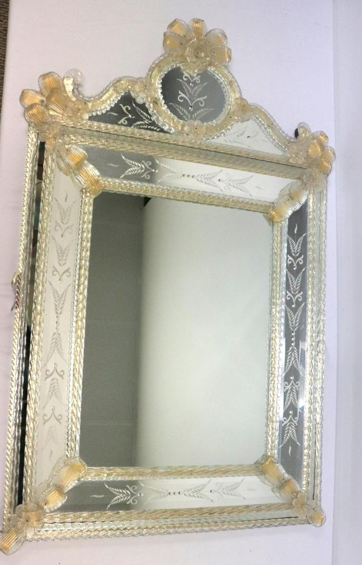 Antique Venetian Glass Mirror: Large Antique Italian Venetian Glass Mirror. Measures approx. - 43 1/2" high x 28" wide.