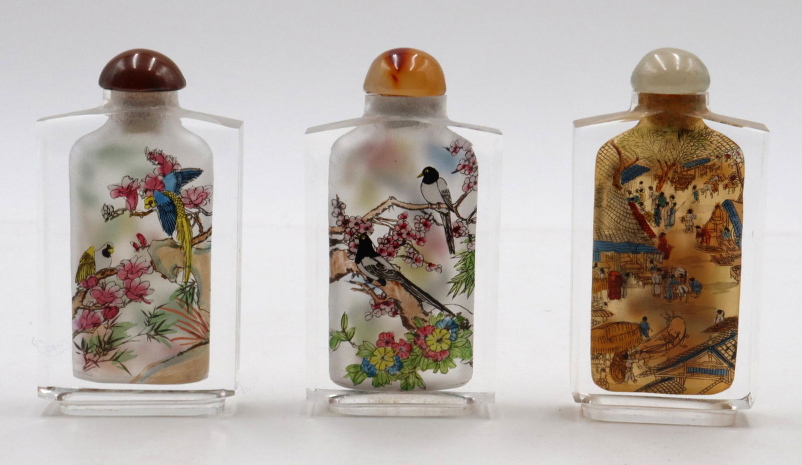 Lot of Three Chinese Reverse Painted Glass Snuff Bottles (1 of 2)