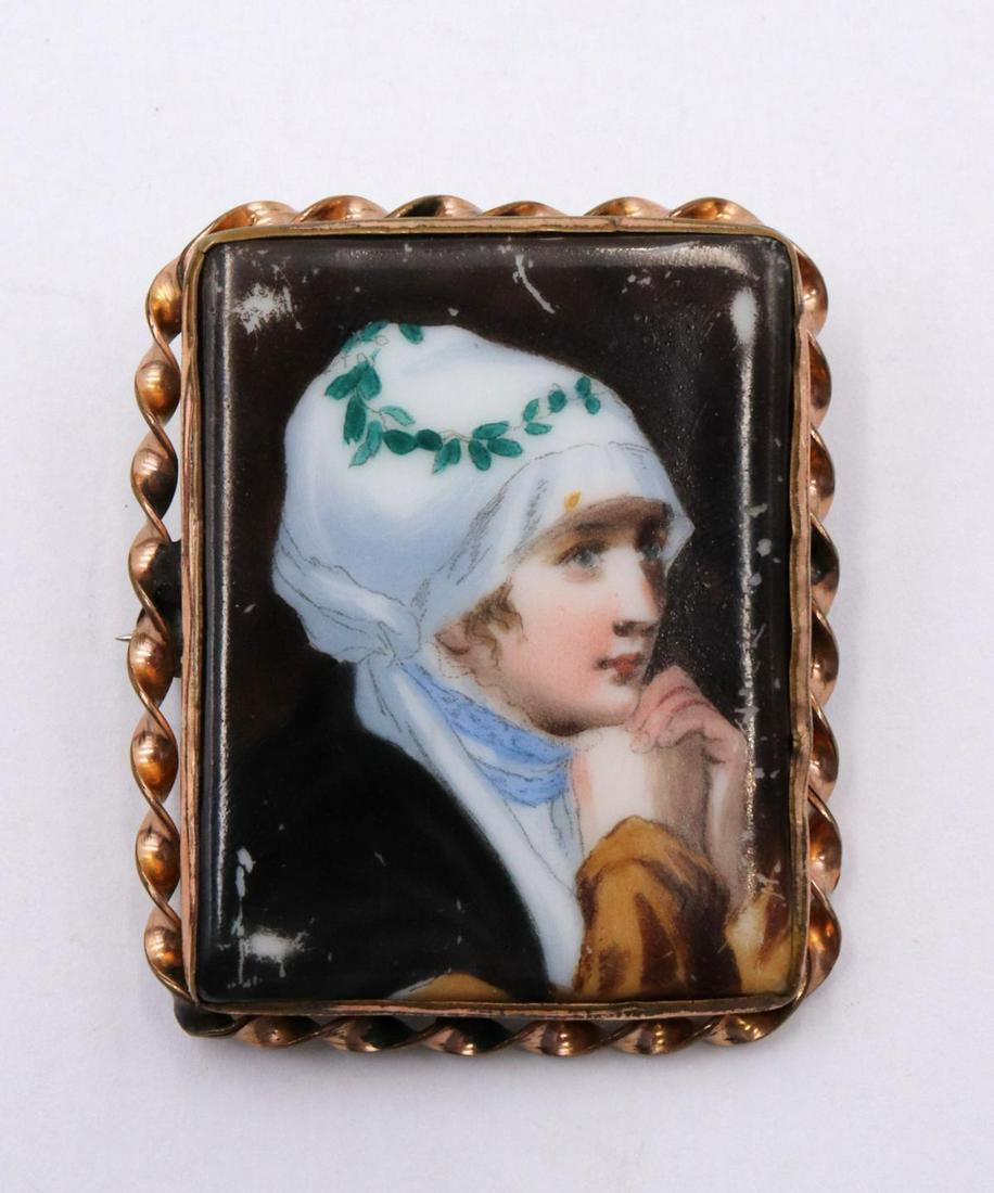 Vermeil Sterling & Porcelain Brooch (1 of 2)