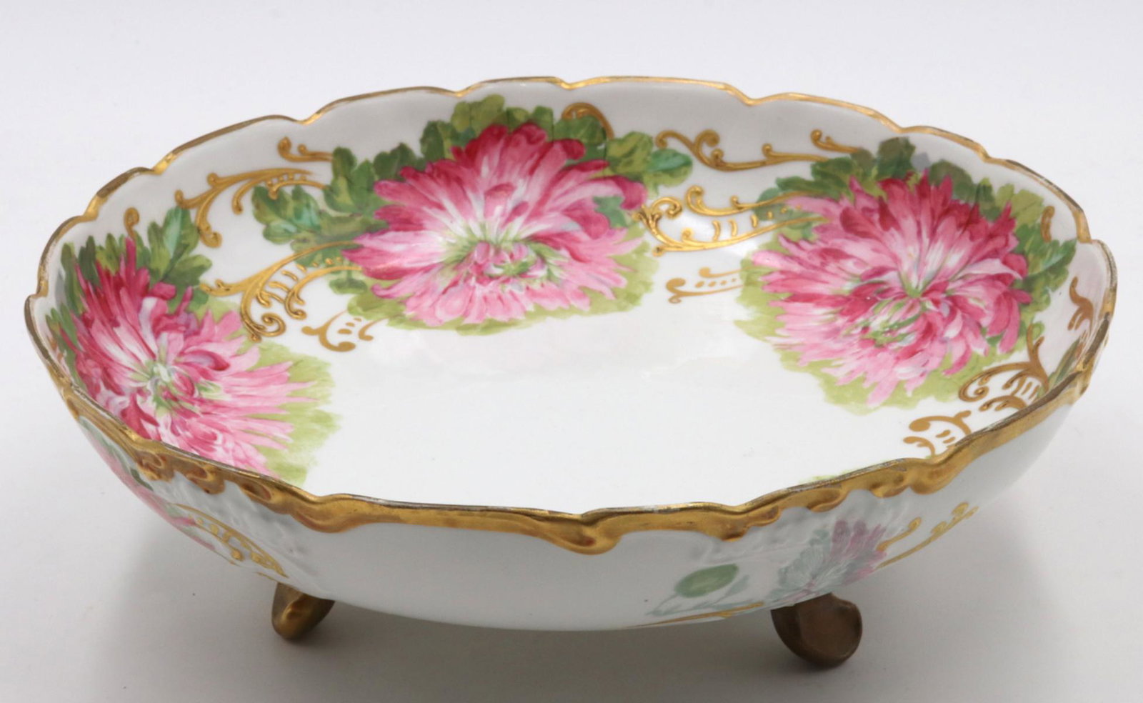 Antique J. Pouyat Limoges Footed Porcelain Bowl: Antique J. Pouyat Limoges Footed Hand Painted Porcelain Bowl. Measures approx. - 3 3/8" high x 9 1/2" diameter.