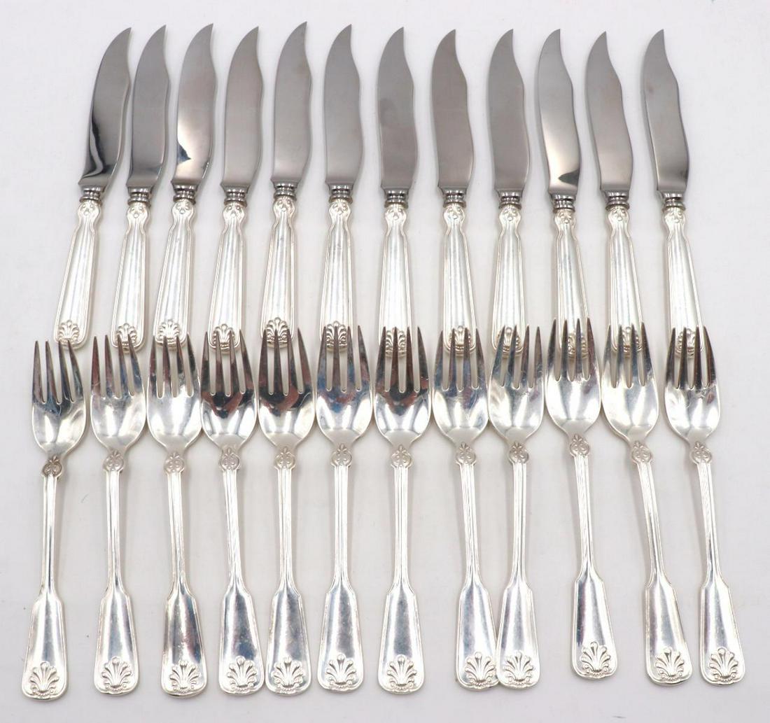 24 Pc. Tiffany & Co. "Shell & Thread" Sterling Fish Set (1 of 5)