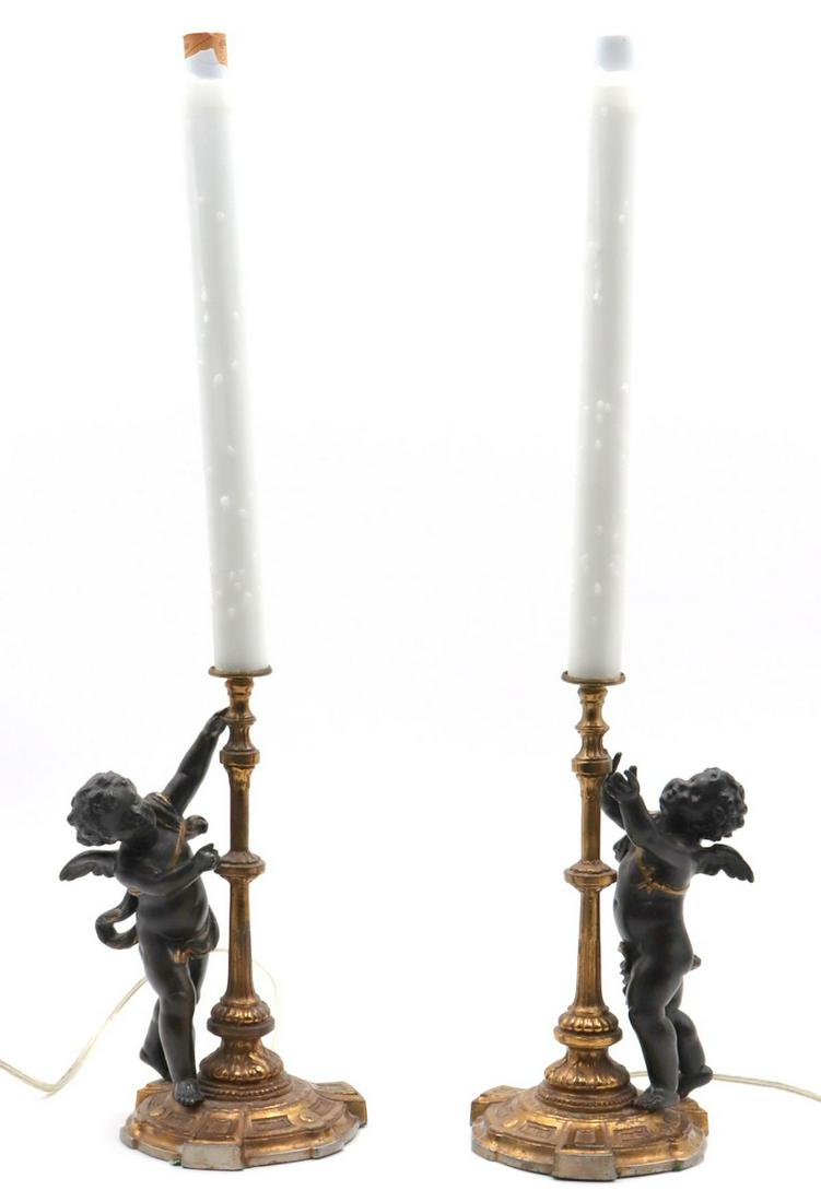 Pair of Vintage Cherub Bronze Lamps (1 of 4)