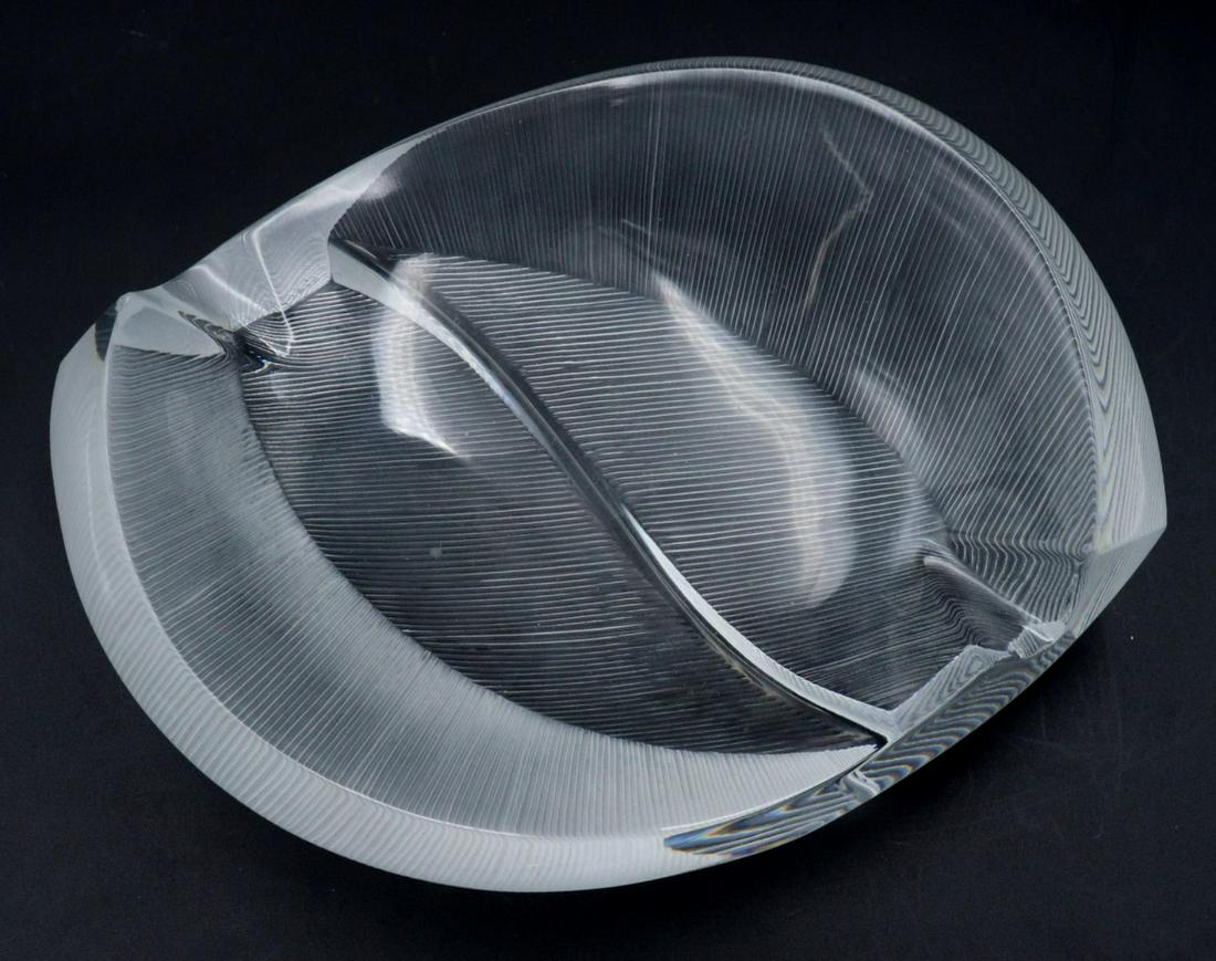 Lalique Crystal Ashtray: Lalique Crystal Ashtray. Measures approx. - 7 5/8" long. There is a couple of chips on ashtray.